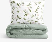 Goldea pamut ágyneműhuzat duo - jázmin virágmintás, zsálya színű hátoldal 140 x 220 és 70 x 90 cm