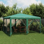 zöld HDPE rendezvénysátor 8 hálós oldalfallal 4 x 4 m