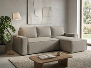SMART BOUCLE L alakú kihúzható, megfordítható sarokkanapé 232x143 cm, szürkésbézs