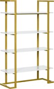 HOMCOM 4-Szintes Emelt és Többcélú Könyvespolc, MDF-ből és Acélból, 92x35x152cm, Fehér és Arany | Aosom