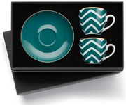 Turecký kávový set 2 šálků s podšálky, tyrkysová vlna - Selamlique