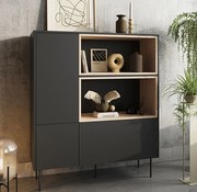 Desin magas, kétajtós komód 120 - matt fekete / nagano-tölgy