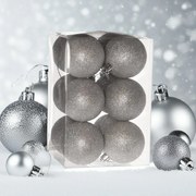 Ezüst glitteres műanyag karácsonyi gömb szett 12x6cm