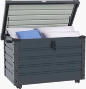 Outsunny 295L Zárható Kerti Tárolódoboz, 2 Fogantyúval és 4 Kerékkel, Horganyzott Acél Tárolóegység, 100x62x65 cm, Sötétszürke | Aosom