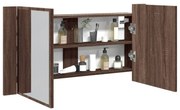 barna tölgy akril LED-es tükrös fürdőszobaszekrény 90x12x45 cm