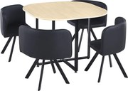 Étkező szett 1+4, tölgy/fekete, BEVIS NEW