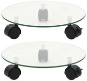 2 db kerek görgős virágalátét edzett üvegből, 28 cm átmérőjű