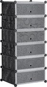 HOMCOM Műanyag Cipőtartó Rack 6 Pár Cipőhöz Cipődoboz Előszobába DIY Kocka Polc Cipőtároló Fekete 49 x 36,5 x 108cm | Aosom