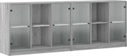 vidaXL szürke sonoma szerelt fa könyvespolc ajtókkal 204x37x75 cm