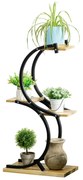 4 szintes S formájú viráglépcső, növényállvány fém kerettel, fekete 46cm x 25cm x 91cm