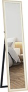 HOMCOM Teljes Falu Tükör 157x37 cm Álló vagy Falra Szerelhető Tükör MDF Keret és Állvány a Nappaliba és Hálószobába Fehér és Natúr | Aosom