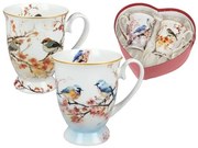 Madaras porcelán bögre szett 280 ml 2 személyes szív alakú díszdobozban