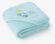 Goldea gyermek frottír fördőlepedő csuklyás - kék autócska 100 x 100 cm