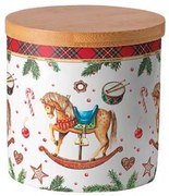Karácsonyi hintalovas porcelán konyhai tároló bambusz szilikon zárógyűrűvel Christmas Toys kicsi