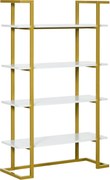 HOMCOM 4-Szintes Emelt és Többcélú Könyvespolc, MDF-ből és Acélból, 92x35x152cm, Fehér és Arany | Aosom