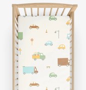 Goldea gyermek körgumis pamut lepedő kiságyba - az autók világa 60 x 120 cm