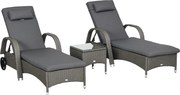 Outsunny Napozóágy Szett 3 Darabos Kerti Bútor, Polyrattan+Fém Szürke+Sötét Szürke | Aosom