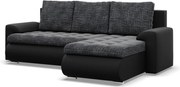 Tokio sarokkanapé, 2 ágyneműtartóval, fonott + műbőr, jobboldali, szürke - fekete