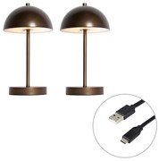 2 darabos kültéri asztali lámpa szett sötét bronz színben, újratölthető, LED-del, 3 fokozatban dimmelhető - Keira
