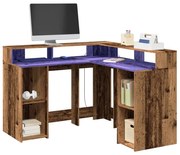 antik fa színű szerelt fa íróasztal LED-ekkel 130 x 130 x 91 cm