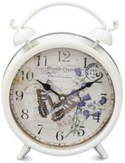 Post Card pillangós kerek fehér fém kvarc asztali óra arab számokkal 27x21x6cm