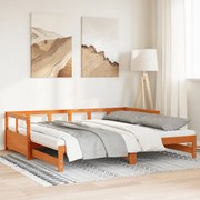 viaszbarna tömör fenyő kihúzható kanapéágy matracokkal 90x190cm