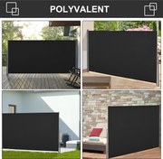 Outsunny Oldalsó Napernyő– Húzható Privát Képernyő, méret: 3L x 1.6H m, fémből, vízálló, UV-ellenálló, magas sűrűségű 180 g/m² fekete | Aosom