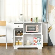 HOMCOM Mikrohullámú Sütőszekrény, Konyhai Buffét, Tárolószekrény, Konyhába és Étkezőbe 90 x 40 x 82 cm Edzett Üveg és Fa, Fehér | Aosom