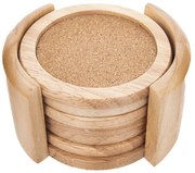 Natúr színű fa poháralátét szett állvánnyal 6 db-os – Orion