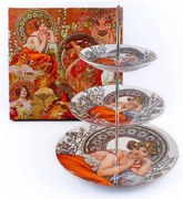 Mucha 3 emeletes porcelán süteményes állvány Topáz