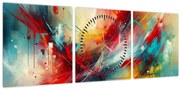 Kép – Absztrakció pirossal (órával) (90x30 cm)