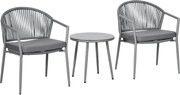 Outsunny 3 Részes Rattan Bistro Szett, Ülőgarnitúra, Kertibútor Két Kerti Székkel, Kávézóasztallal, Erkély Bútor Szett Kerthez, Teraszhoz, Acél, Szürk