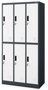 Fém öltözőszekrény 6 rekeszes IGOR, 900 x 1850 x 450 mm, antracit-fehér
