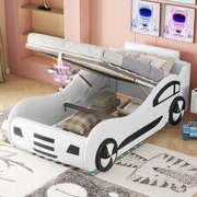 Gyerek autós ágy tárolóval az ágy alatt 90 x 200 cm Fehér