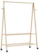 bambusz ruhaállvány polcokkal és kerekekkel 132x45,5x155,5 cm
