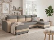 U alakú kinyitható ülőgarnitúra VALERIO 305x140 cm, világosszürke/bézs