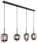 Globo 15345-4 Függeszték fekete fém váz, füstszínű 4 különböző méretű, és formájú üvegbúrával. HxSZxM1000x185x1200, exkl. 4xE14 40W 230V