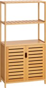 Kleankin Fürdőszoba Szekrény 2 Nyitott Polccal és 2 Ajtós Szekrénnyel, Helytakarékos Bambusz Szekrény 60x30x120cm, Természetes | Aosom