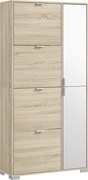 HOMCOM Tölgy Cipőtartó Tükörrel 16 Pár Cipőhöz, 4 Felhajtható Fiókkal és 2 Rekesszel Állítható Polccal, 82x30x168cm | Aosom