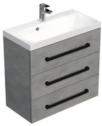 Fürdőszoba szekrény fekete fogantyúval és mosdóval SAT Cube Way 80x76,5x40 cm betonszőnyeg CUBE2C803BE