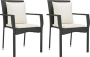 vidaXL 2 db fekete polyrattan kerti szék párnával