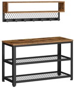 Kabáttartó cipőpad szett, cipőtartó + fogas, rusztikus barna