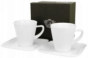 Modern fehér porcelán csésze aljjal - 250 ml - 2 személyes készlet díszdobozban