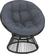 Outsunny 360° forgatható Papasan fotel – kerek polyrattan pihenő párnával, acél váz, szürke | Aosom