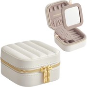 Utazó ékszertok, kis ékszerdoboz-rendező tükörrel, 10,5 x 6 x 10,5 cm,felhő fehér