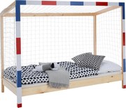 Montessori ágy, természetes/fehér/kék/piros, 90x200, FUTAL