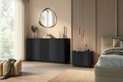 Vesper komód 160 cm fiókokkal lábazaton - fekete / fekete fogantyúk