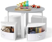 Gyerek 4 személyes kerek asztal tárolóval