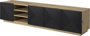 Asha TV-szekrény 200 cm, mart előlapokkal és nyitott résszel - artisan / fekete matt