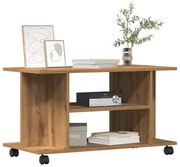 kézműves tölgyszínű szerelt fa TV-szekrény görgőkkel 80x40x45cm